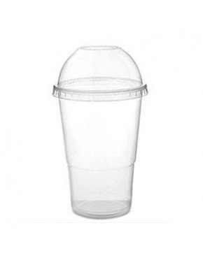 VASO PLÁSTICO 500CC TRANSPARENTE  CON TAPA CUPULA AGUJERO (10 Ud/Paq )